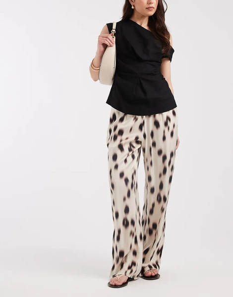  Asos Design Satin Pull On Wide Leg Trouser In Non Print Multi 