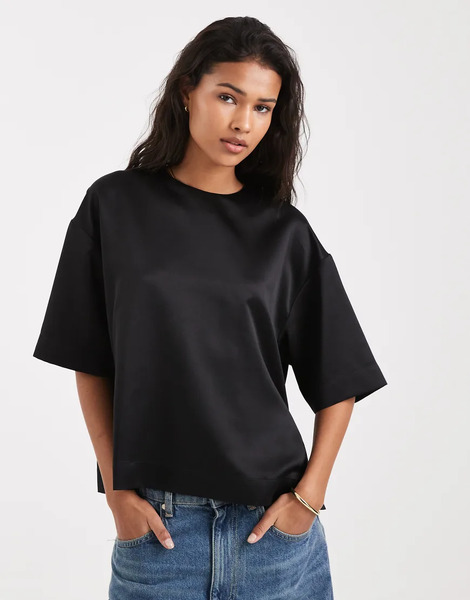  Asos Design Satin Tee In Black 