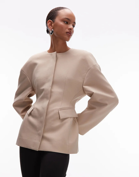  Asos Design Sculpted Collarless Blazer In Camel Neutral 