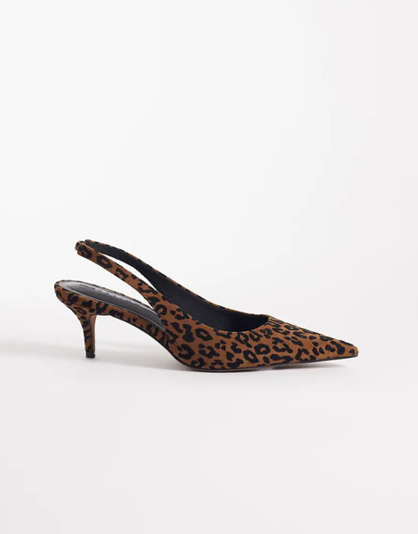  Asos Design Shade Slingback Kitten Heels In Leopard Suedette Multi 
