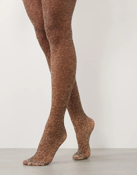  Asos Design Sheer Tights In Leopard Print Multi 