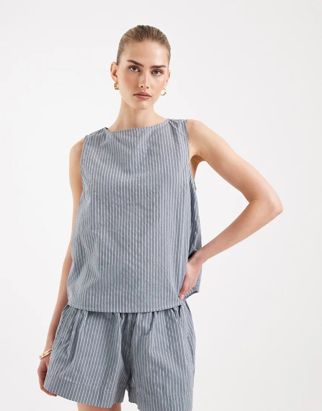  Asos Design Shell Top Co Ord In Blue Stripe 