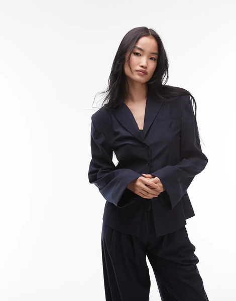  Asos Design Shoulder Pad Tailored Shirt In Navy Pinstripe Multi 