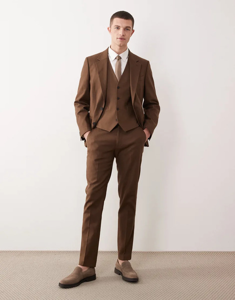  Skinny Linen Rich Suit Trs Brown 