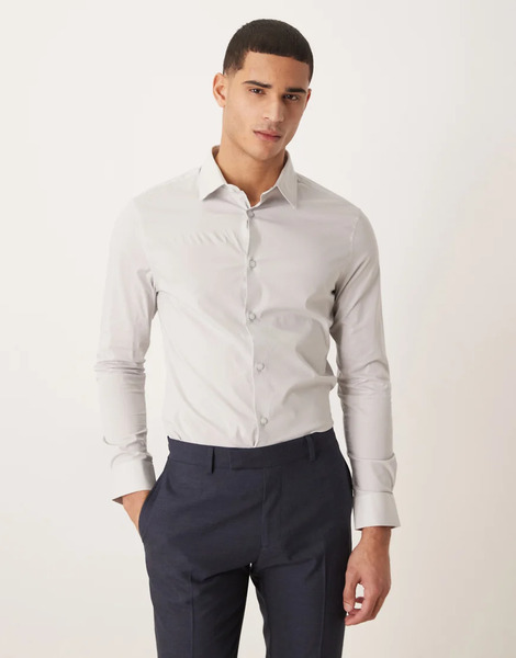 Asos Design Skinny Stretch Work Shirt In Light Grey 
