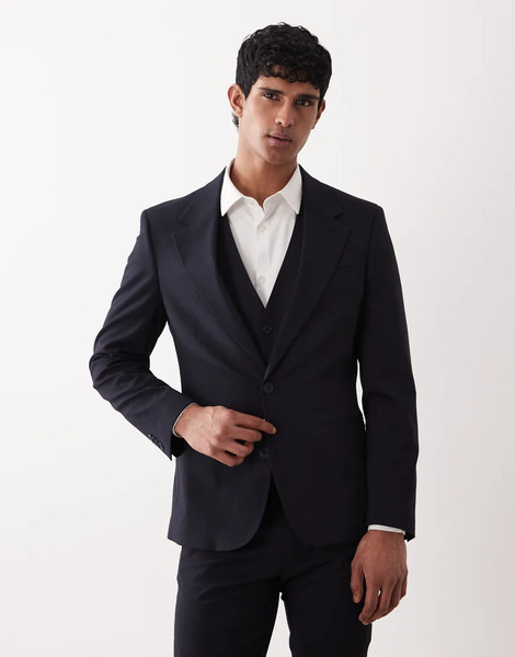  Asos Design Skinny Suit Blazer In Navy 