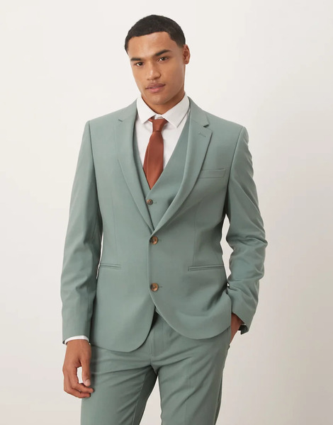 Asos Design Skinny Suit Jacket In Green 