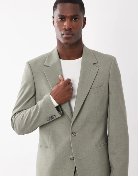  Asos Design Skinny Suit Jacket In Light Green Micro Check 