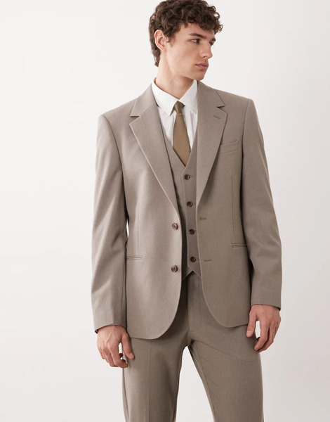  Asos Design Skinny Suit Jacket In Stone Brown 