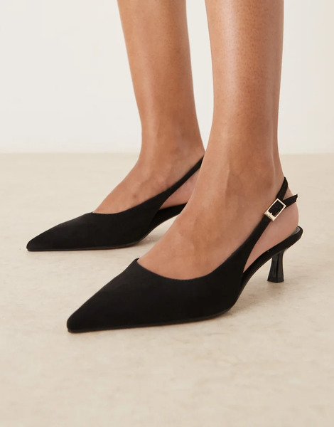  Asos Design Skip Slingback Kitten Heel Shoes In Black Suedette 