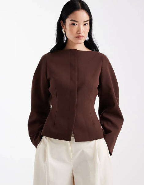  Asos Design Slash Neck Blazer Brown 