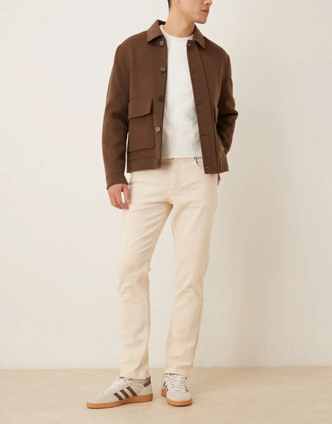  Asos Design Slim Fit Comfort Stretch Jeans In Beige Overdye Neutral 