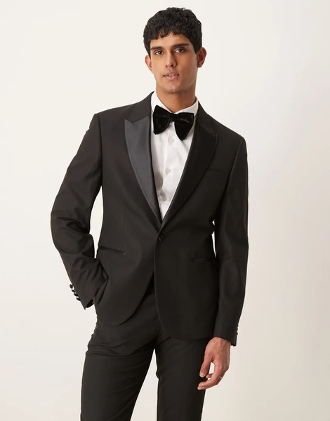  Asos Design Slim Fit Tuxedo Jacket In Black 