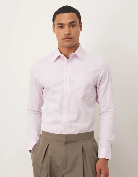  Asos Design Slim Herringbone Shirt In Pink 
