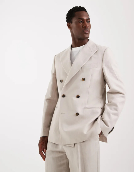  Asos Design Slim Linen Rich Suit Jacket In Stone Neutral 