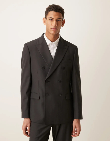  Asos Design Slim Suit Jacket In Black Subtle Stripe 