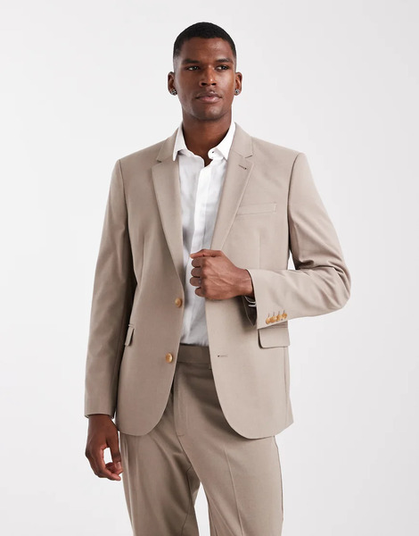 Asos Design Slim Suit Jacket In Brown 