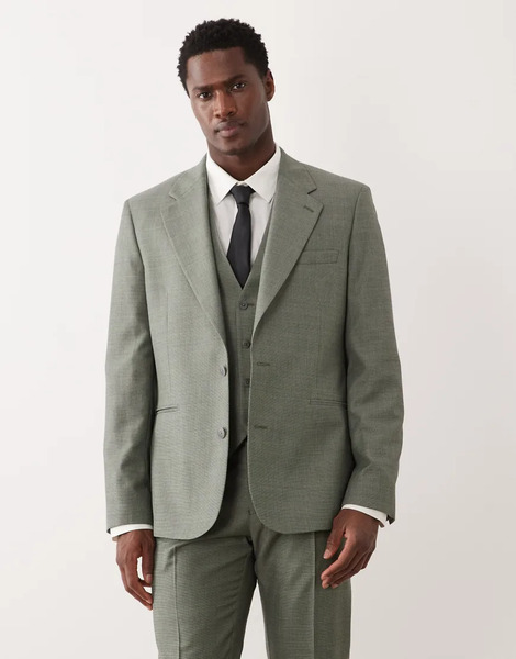  Asos Design Slim Suit Jacket In Mid Green Washable Wool Blend 
