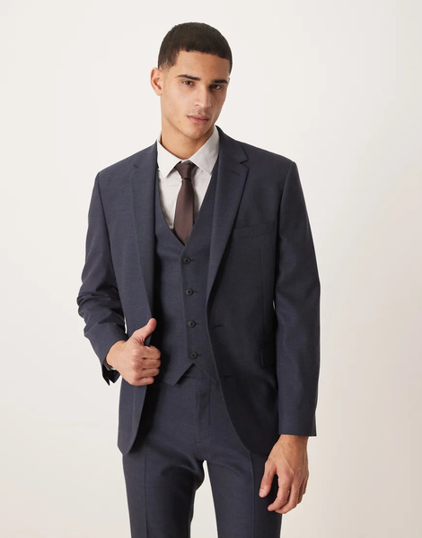  Asos Design Slim Suit Jacket In Navy Micro Texture 