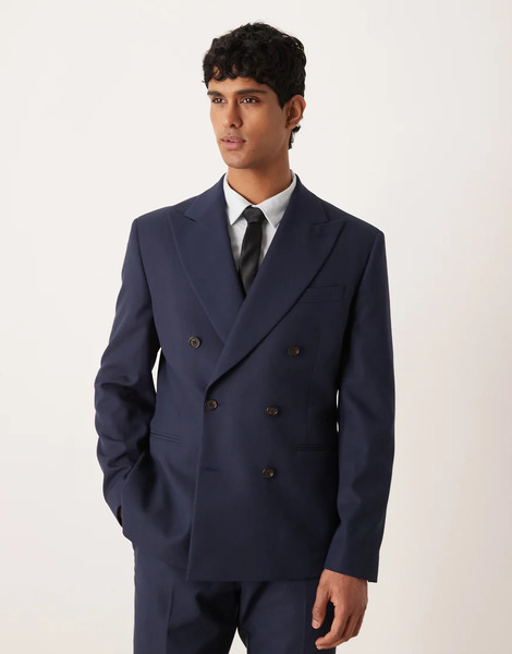  Asos Design Slim Suit Jacket In Navy Texture 