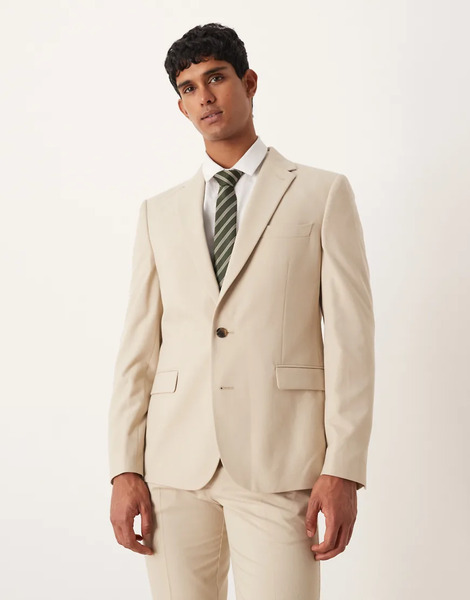  Asos Design Slim Suit Jacket In Stone Flannel Neutral 