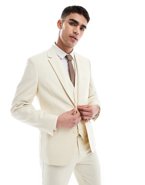  Asos Design Slim Suit Jacket In Stone Neutral 