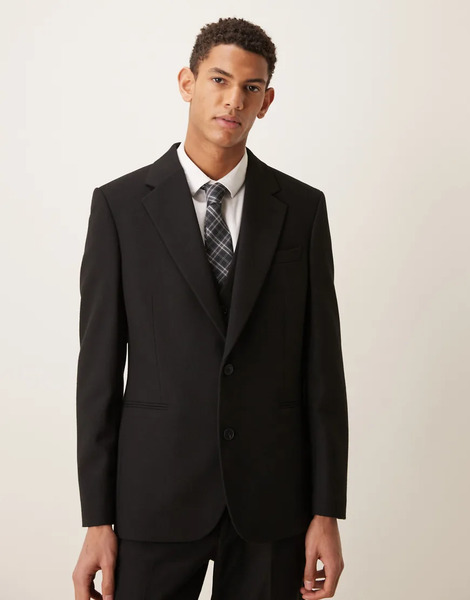  Asos Design Slim Suit Jacket With Wool In Black 