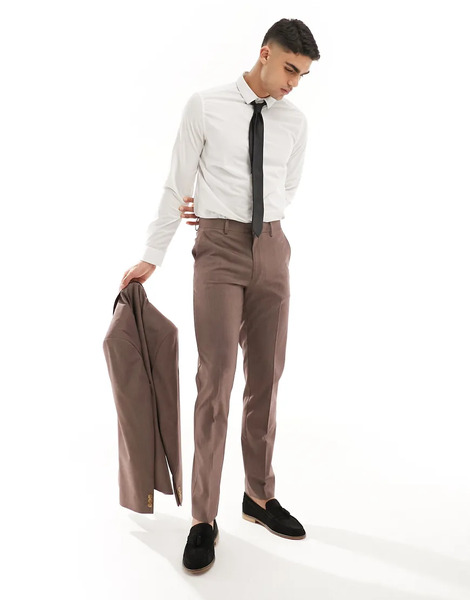  Asos Design Slim Suit Trouser In Brown Neutral 