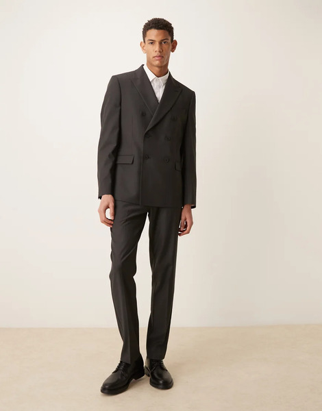  Asos Design Slim Suit Trousers In Black Subtle Stripe 