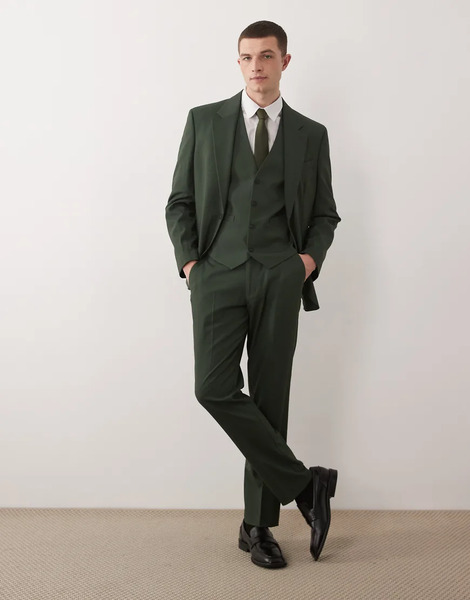  Asos Design Slim Suit Trousers In Dark Green 