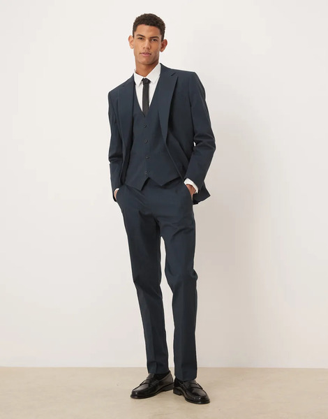  Asos Design Slim Suit Trousers In Navy Herringbone 