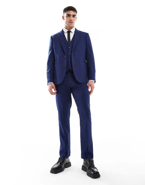  Asos Design Slim Suit Trousers In Navy 