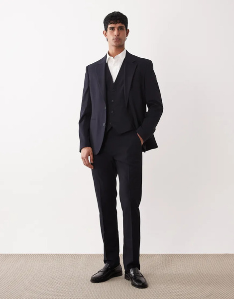  Asos Design Slim Suit Trousers In Navy 