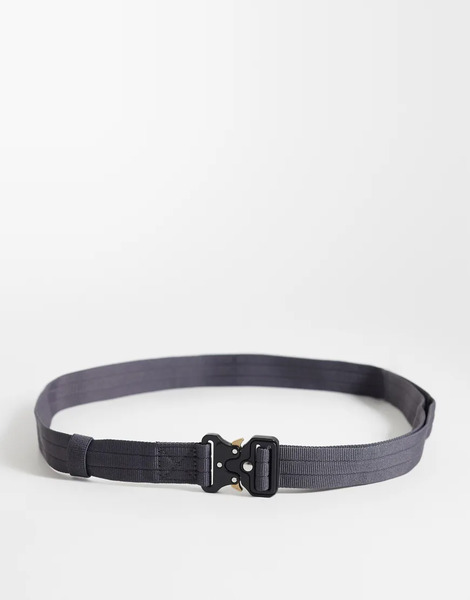  Asos Design Slim Utility Webbing Belt With Utility Buckle In Dark Grey 