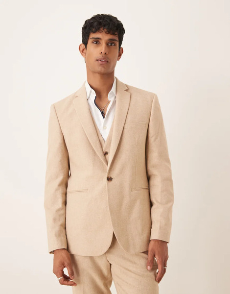  Asos Design Slim Wool Blend Suit Jacket In Camel Neutral 