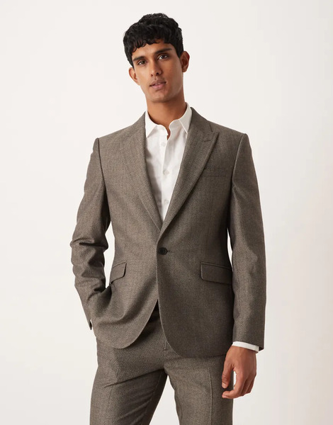  Asos Design Slim Wool Look Twill Stripe Suit Jacket In Grey 