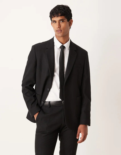  Asos Design Slim Wool Mix Suit Jacket In Black 