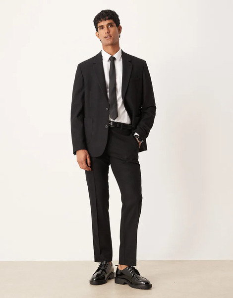  Asos Design Slim Wool Mix Suit Trousers In Black 