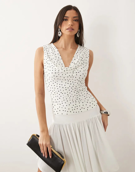  Asos Design Slinky Cowl Drape Top In Spot Print Multi 