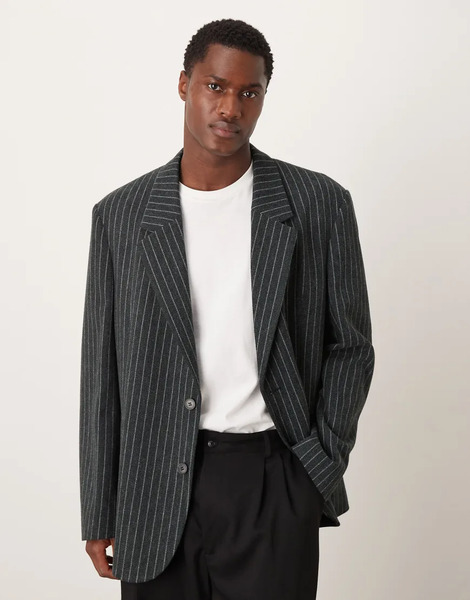  Asos Design Slouchy Oversized Blazer In Black Pinstripe 