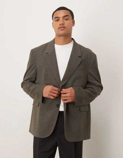  Asos Design Slouchy Oversized Blazer In Grey Flannel Pinstripe 