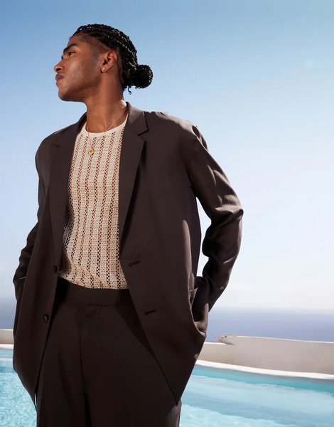  Asos Design Slouchy Oversized Lightweight Suit Jacket In Grey 