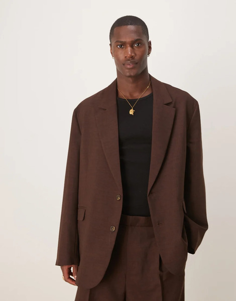  Asos Design Slouchy Oversized Suit Jacket In Brown 