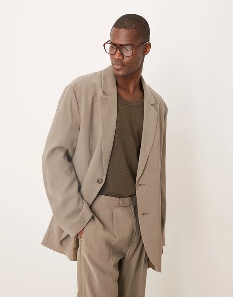  Asos Design Slouchy Oversized Suit Jacket In Stone Neutral 
