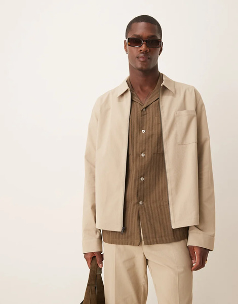  Asos Design Smart Co Ord Harrington Jacket In Stone Rib Green 