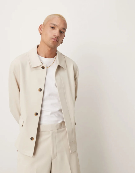  Asos Design Smart Co Ord Harrington Jacket In Stone Twill Neutral 