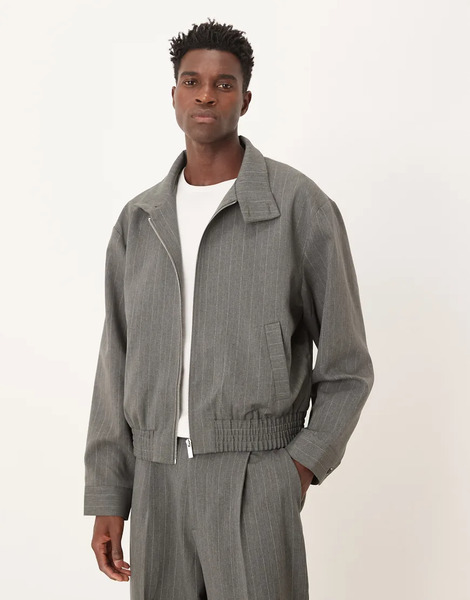  Asos Design Smart Co Ord Oversized Blouson Jacket In Charcoal Pinstripe Grey 