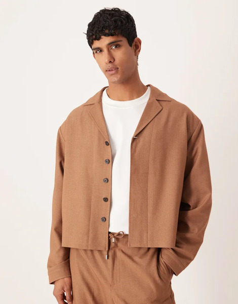  Asos Design Smart Co Ord Shirt Jacket In Brown 