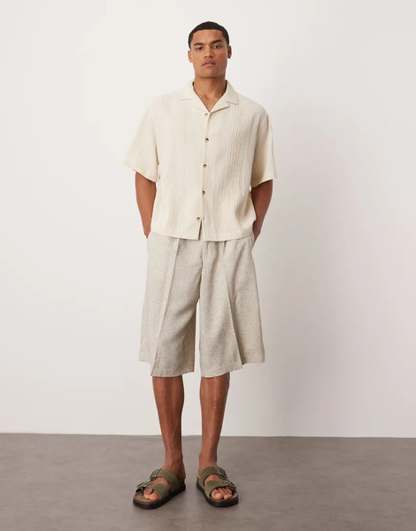  Asos Design Smart Oversized Bermuda Shorts With Cream Texture White 