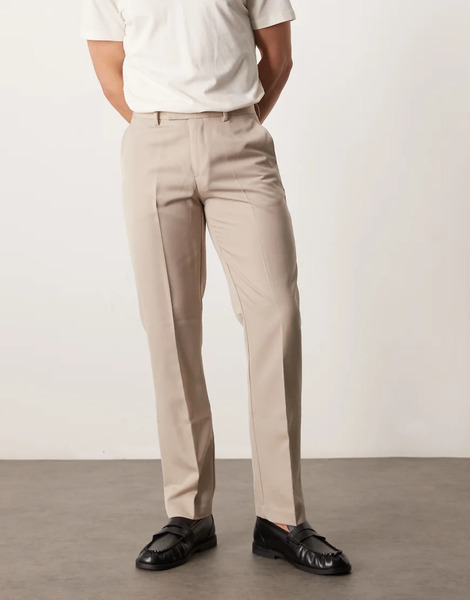  Asos Design Smart Slim Fit Trousers In Stone Neutral 